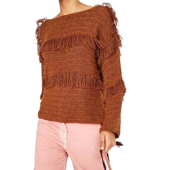 ULLA JOHNSON 100% Baby Alpaca Boat Neck Fringe Detail Long Sleeve Sweater Sz L - Picture 1 of 10